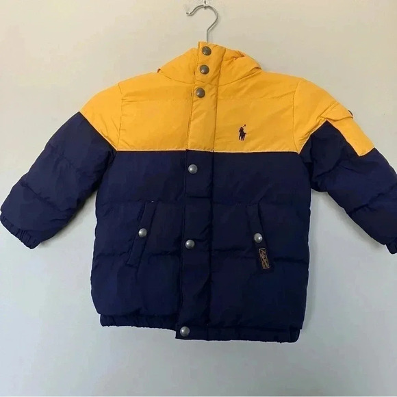 Polo by Ralph Lauren yellow navy down puffer hooded jacket - Picture 1 of 7